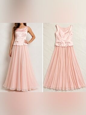 Papell Boutique Vintage Pink Satin Chiffon Maxi Dress Size 4 Coquette Formal